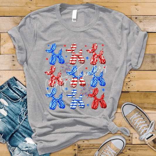 Patriotic Balloon Dog DTF Transfer – Red White Blue Balloon Animal Design – 4th of July Graphic Tee Transfer