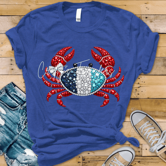 Rhinestone Crab DTF Transfer | Coastal Beach Bling Design | Red Crab with Bow Summer Shirt Graphic