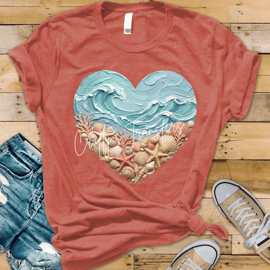 Ocean Heart DTF Transfer | Coastal Beach Seashell Heart Design | Summer Sea Life Shirt Graphic