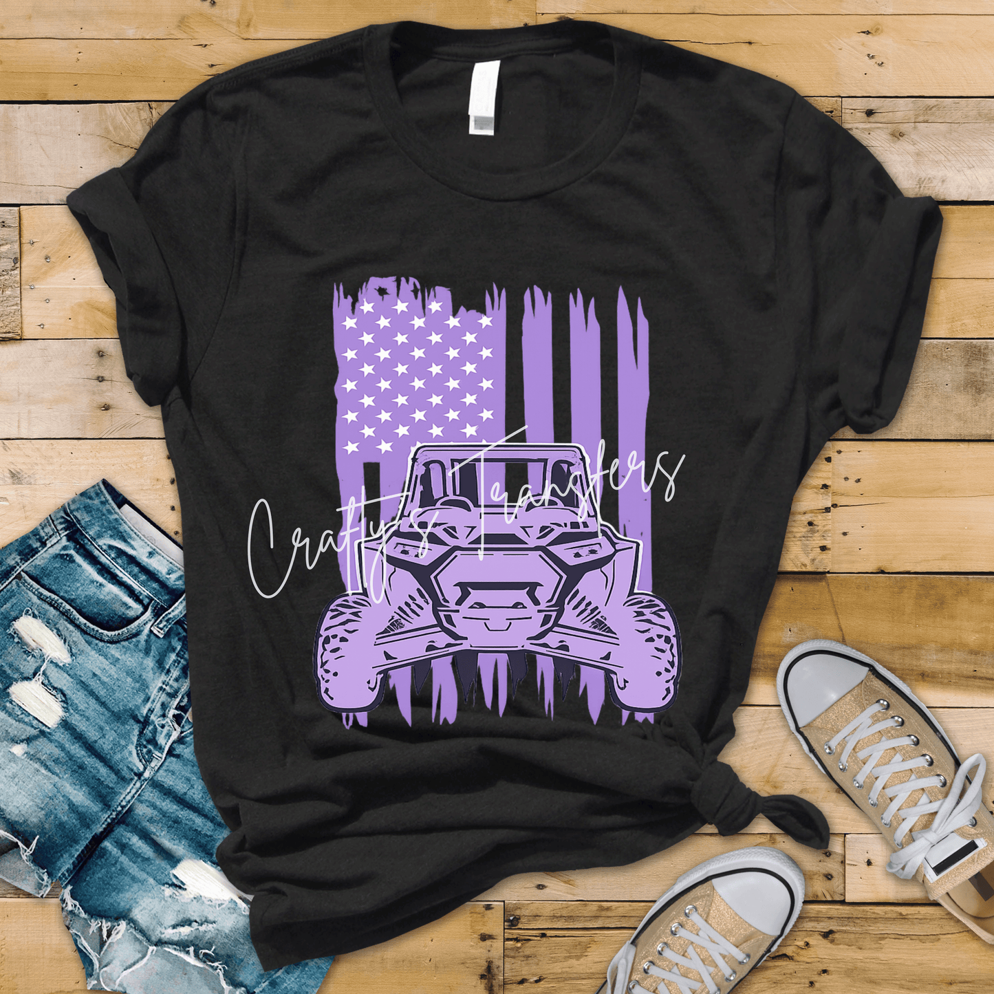 Purple SXS DTF Transfer | Off Road UTV American Flag Graphic | Side by Side Riding Tee Design