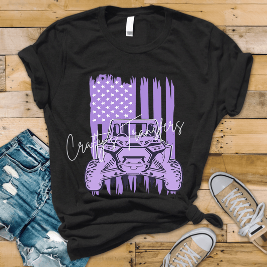 Purple SXS DTF Transfer | Off Road UTV American Flag Graphic | Side by Side Riding Tee Design