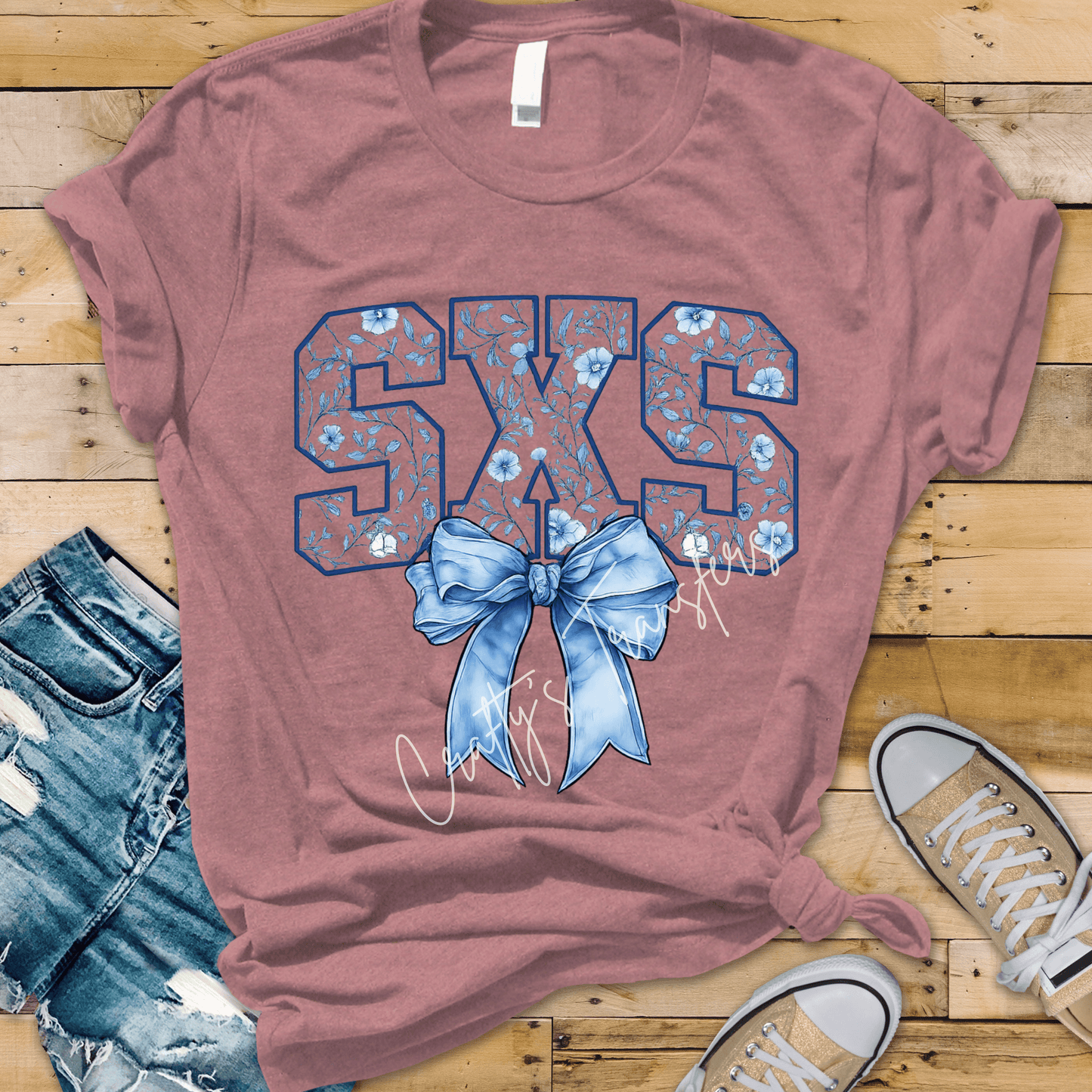 SXS Bow DTF Transfer | Floral Side by Side Graphic | Blue Coquette Off Road Girl Tee Design