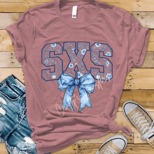 SXS Bow DTF Transfer | Floral Side by Side Graphic | Blue Coquette Off Road Girl Tee Design