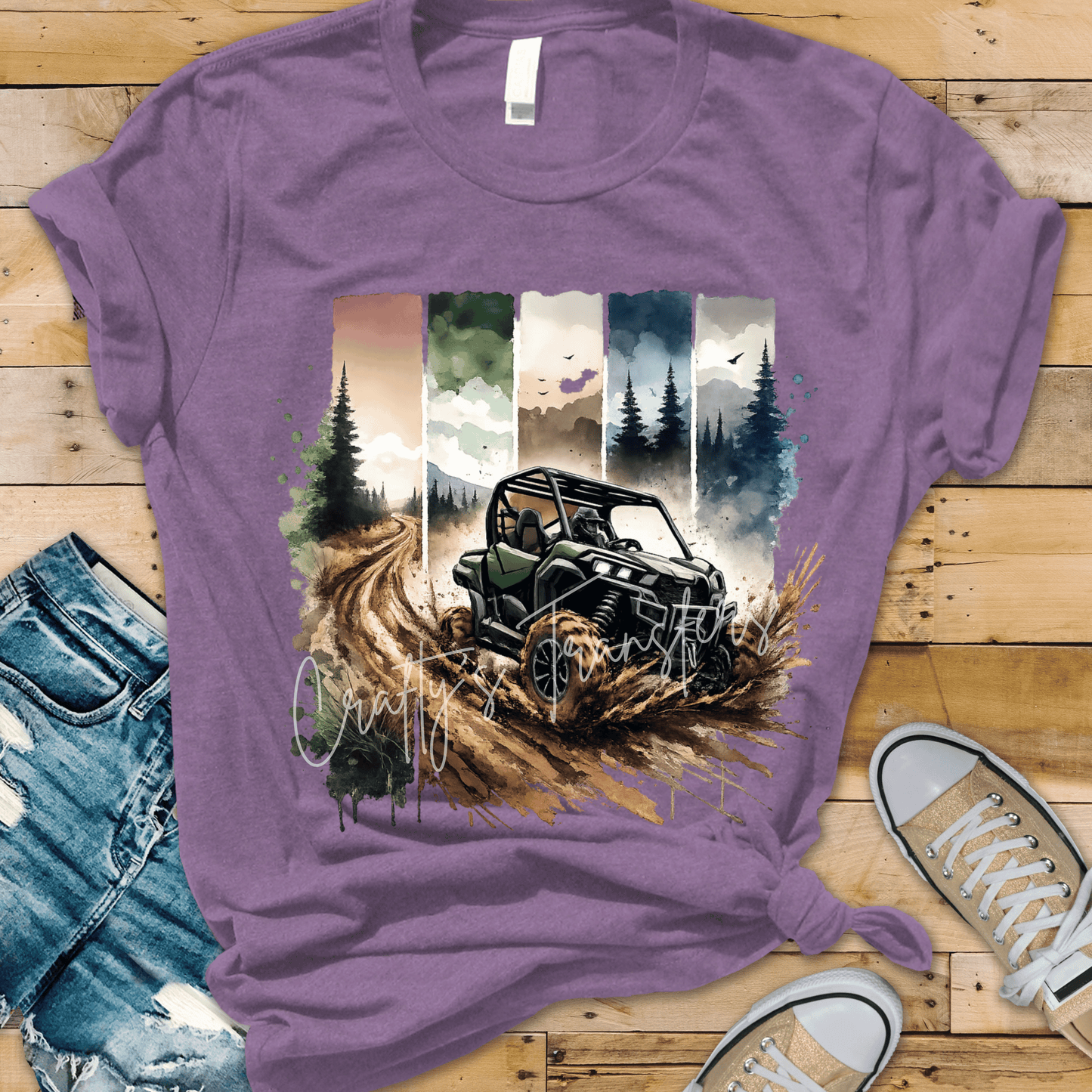 SXS Mud Riding DTF Transfer | Off Road UTV Forest Trail Graphic | Side by Side Adventure Shirt Design