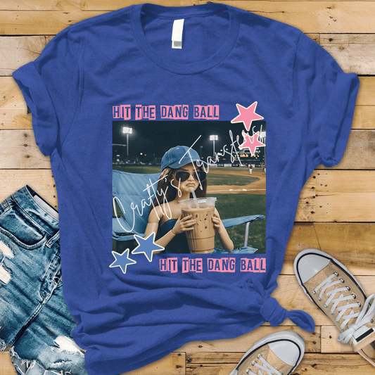 Hit The Dang Ball DTF Transfer – Funny Baseball Mom Graphic with Iced Coffee – Trendy Game Day Shirt Design