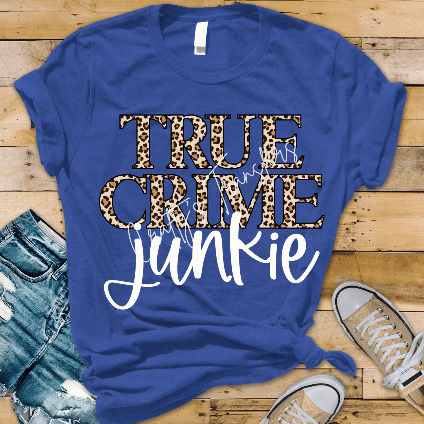 True Crime Cheetah Print DTF Transfer – Bold Leopard Text Graphic – Trendy True Crime Shirt Design