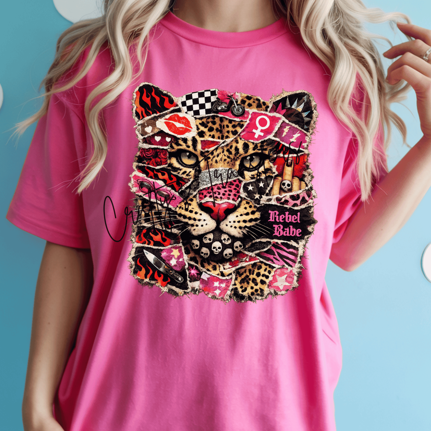Rebel Babe Leopard Tiger DTF Transfer | Edgy Patchwork Cheetah Print Graphic | Punk Rock Western Sublimation Style Heat Transfer
