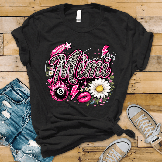 Mimi Leopard Print DTF Transfer | Trendy Pink Lightning Graphic | Grandma Name Shirt Design | Retro Glam Mimi Tee Transfer | Ready to Press