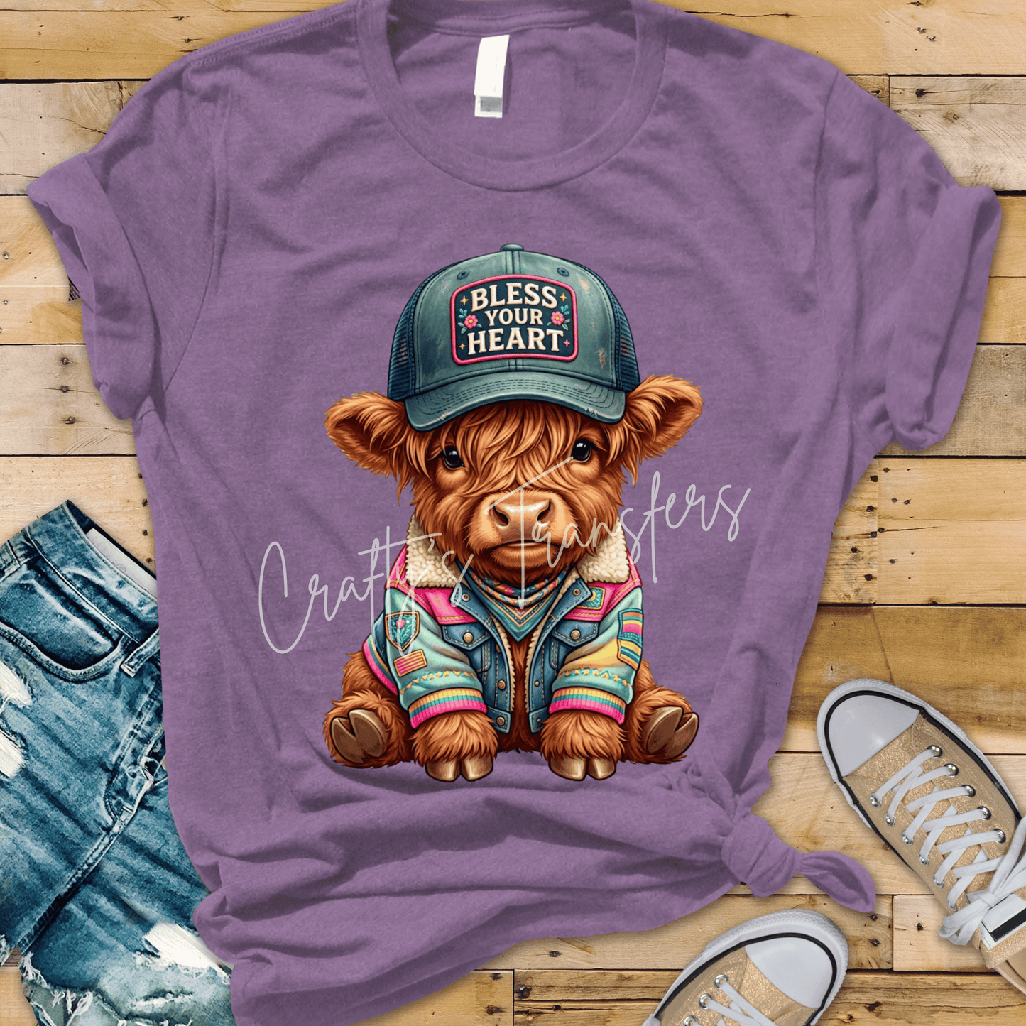 Highland Cow Bless Your Heart DTF Transfer | Cute Western Cowgirl Cow Graphic | Southern Boutique Shirt Design