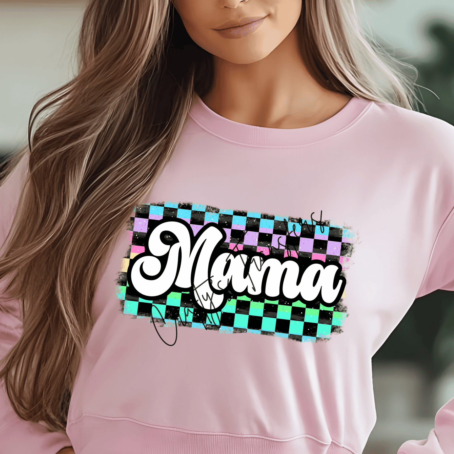 Mama Checkered DTF Transfer | Retro Mama Shirt Design | Colorful Checkered Pattern Graphic Tee Transfer