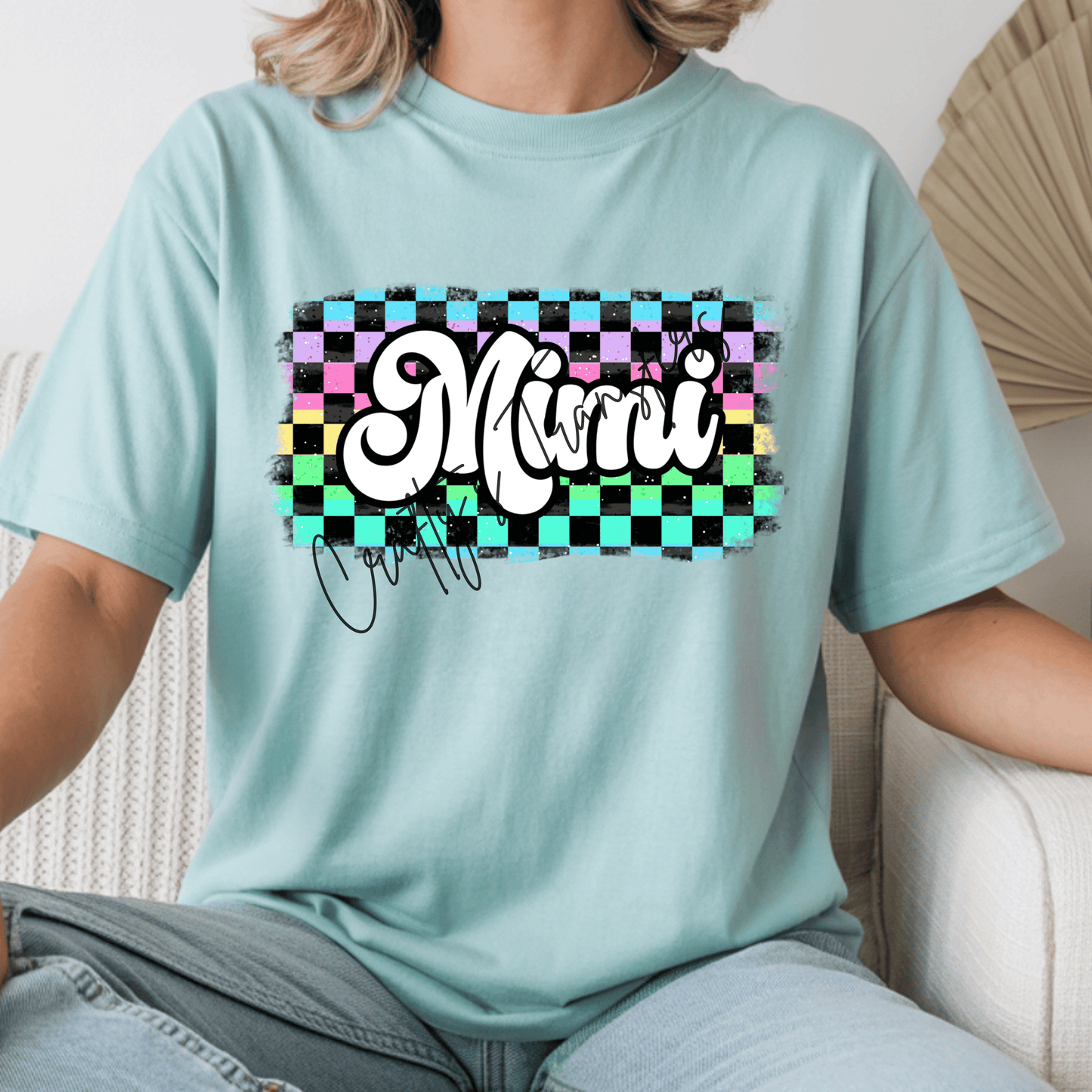 Mama Checkered DTF Transfer | Retro Mama Shirt Design | Colorful Checkered Pattern Graphic Tee Transfer