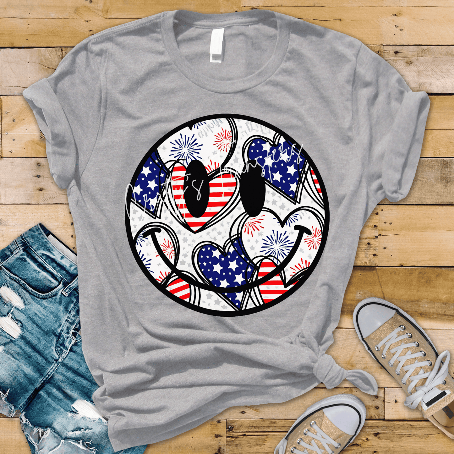Patriotic Smiley Face DTF Transfer | USA Heart Smiley Graphic Transfer | Fourth of July Shirt Design