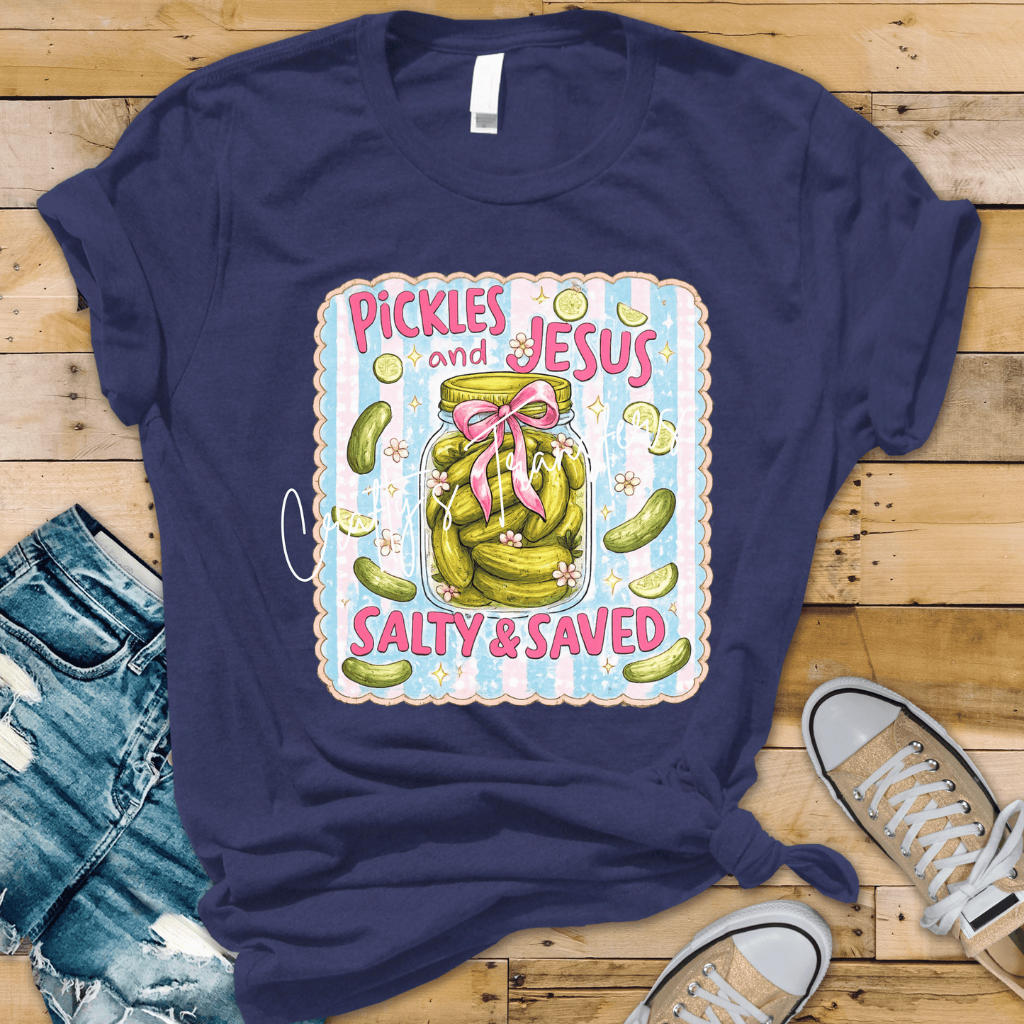 Pickles and Jesus Salty & Saved DTF Transfer | Funny Christian Pickle Graphic Tee Design | Trendy Faith Shirt Transfer