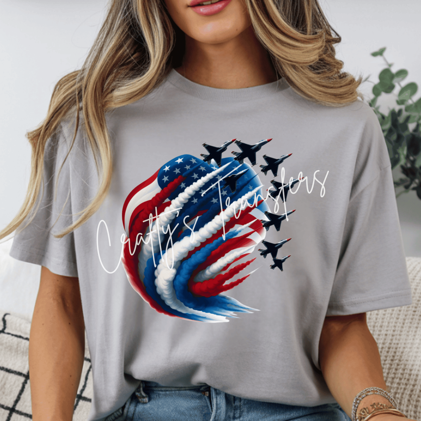 Patriotic Jets American Flag DTF Transfer | 4th of July Airshow Design | Red White Blue Graphic Tee Transfer