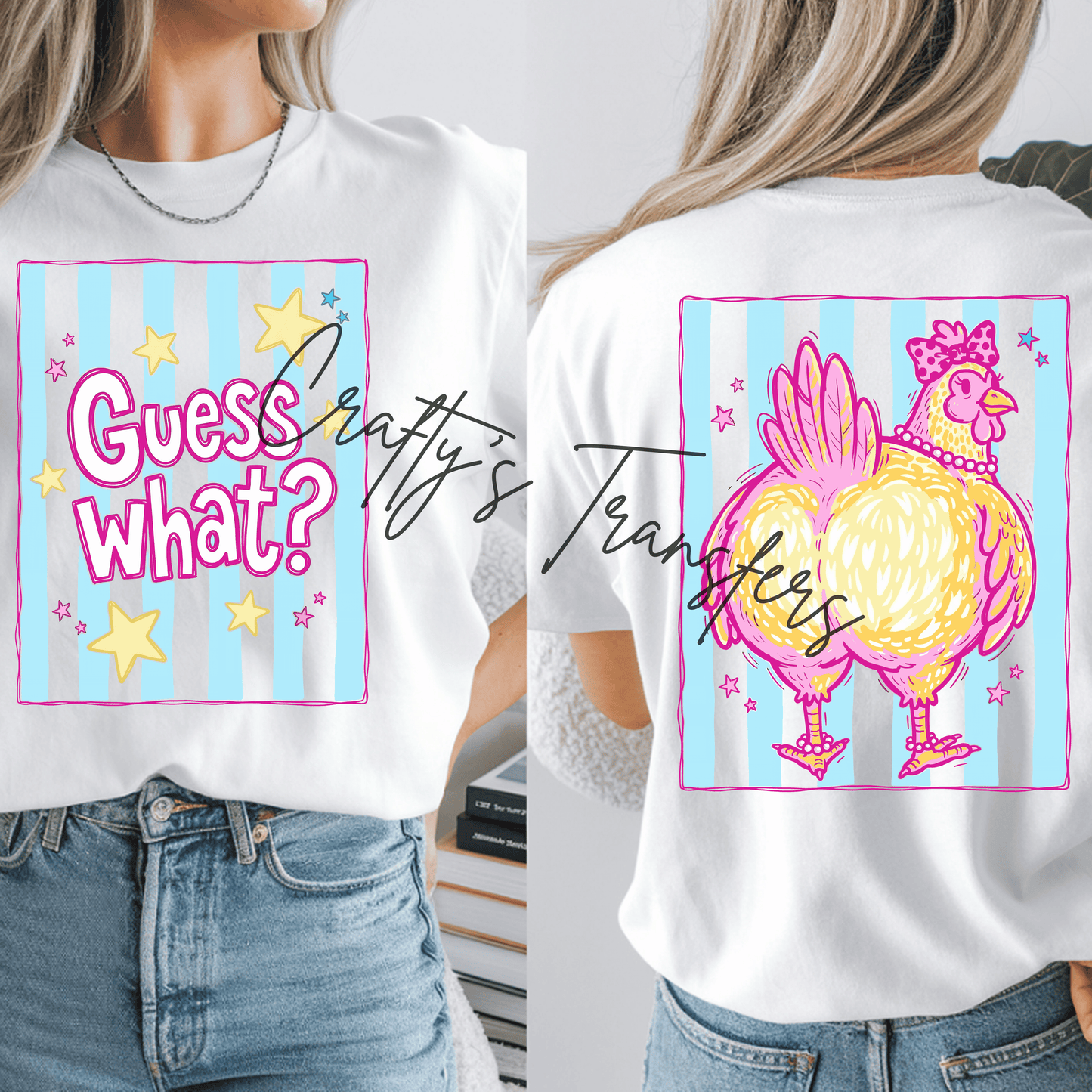 Guess What Chicken Butt DTF Transfer | Funny Chicken Graphic Tee Transfer | Trendy Coquette Farmhouse Shirt Design