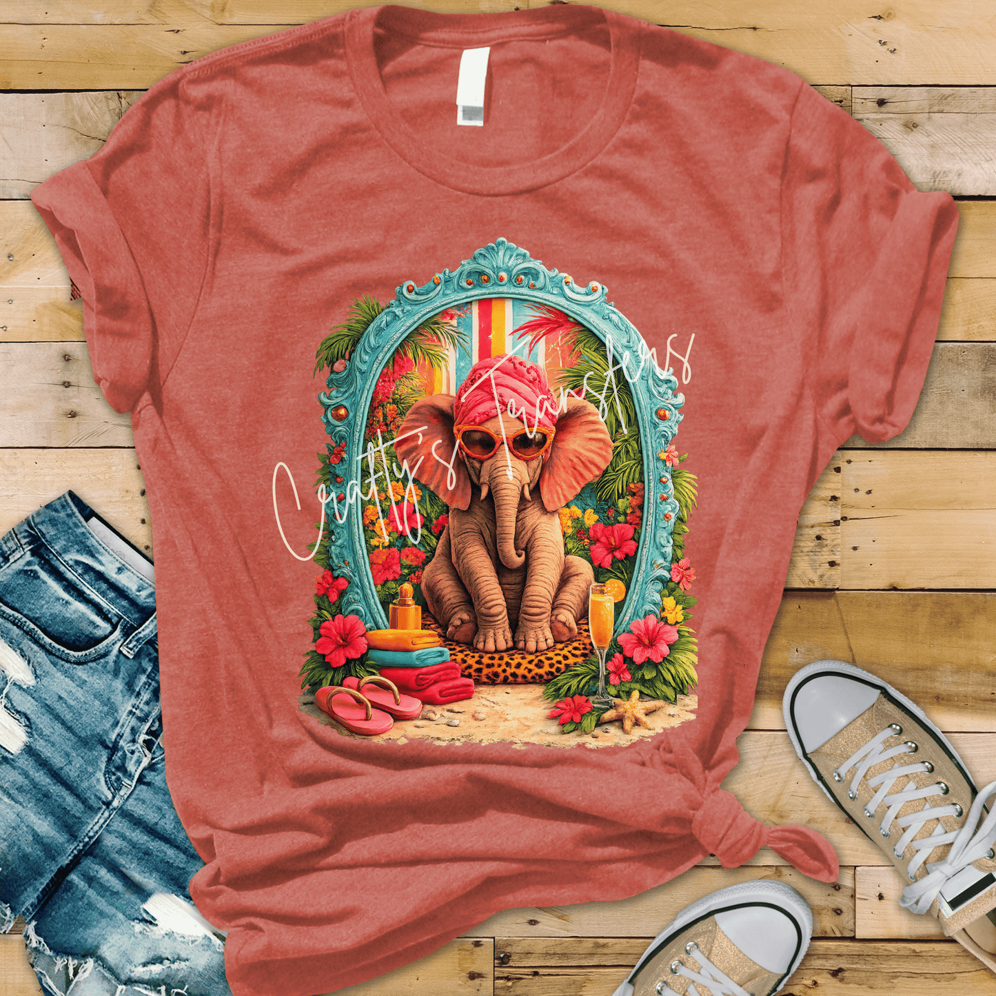 Preppy Beach Elephant DTF Transfer | Tropical Dopamine Summer Graphic | Glam Safari Vacation Shirt Design