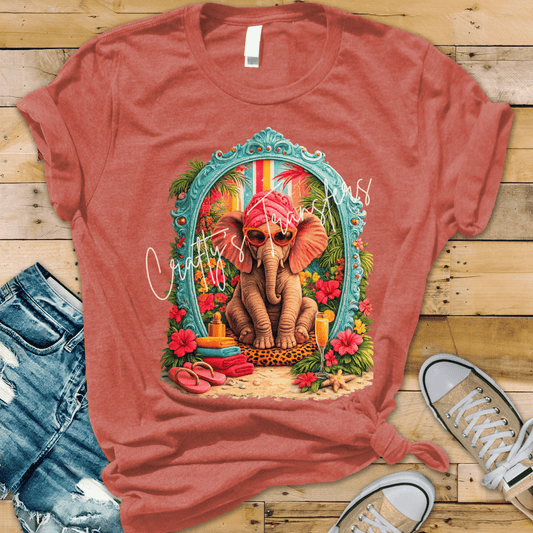 Preppy Beach Elephant DTF Transfer | Tropical Dopamine Summer Graphic | Glam Safari Vacation Shirt Design