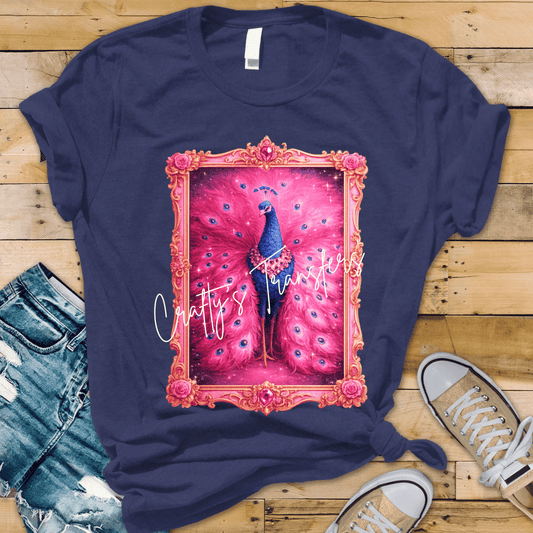 Pink Glam Peacock DTF Transfer | Coquette Maximalist Bird Graphic | Luxury Boutique Wall Art Style Shirt Design