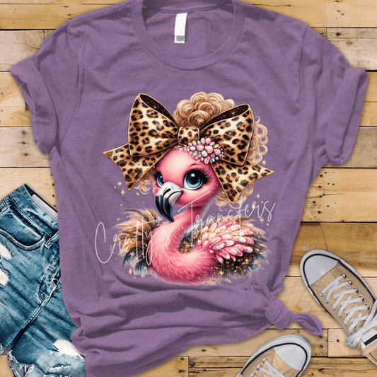Coquette Flamingo DTF Transfer | Pink Flamingo with Leopard Bow Graphic | Cute Boutique Summer Shirt Design
