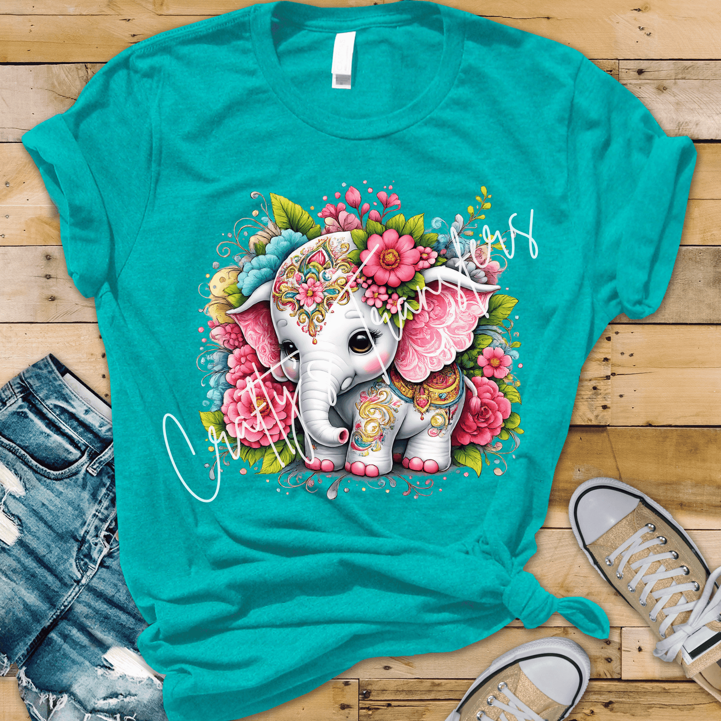 Cute Floral Baby Elephant DTF Transfer | Pink Boho Elephant Graphic | Whimsical Boutique Animal Shirt Transfer