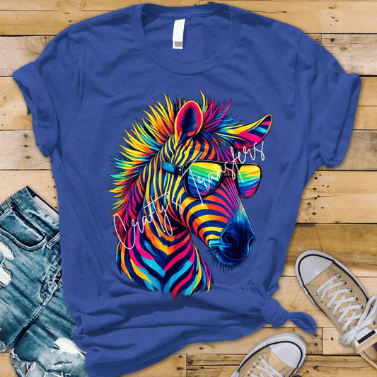 Colorful Dopamine Zebra DTF Transfer | Neon Rainbow Zebra Graphic | Trendy Retro Animal Print Shirt Design