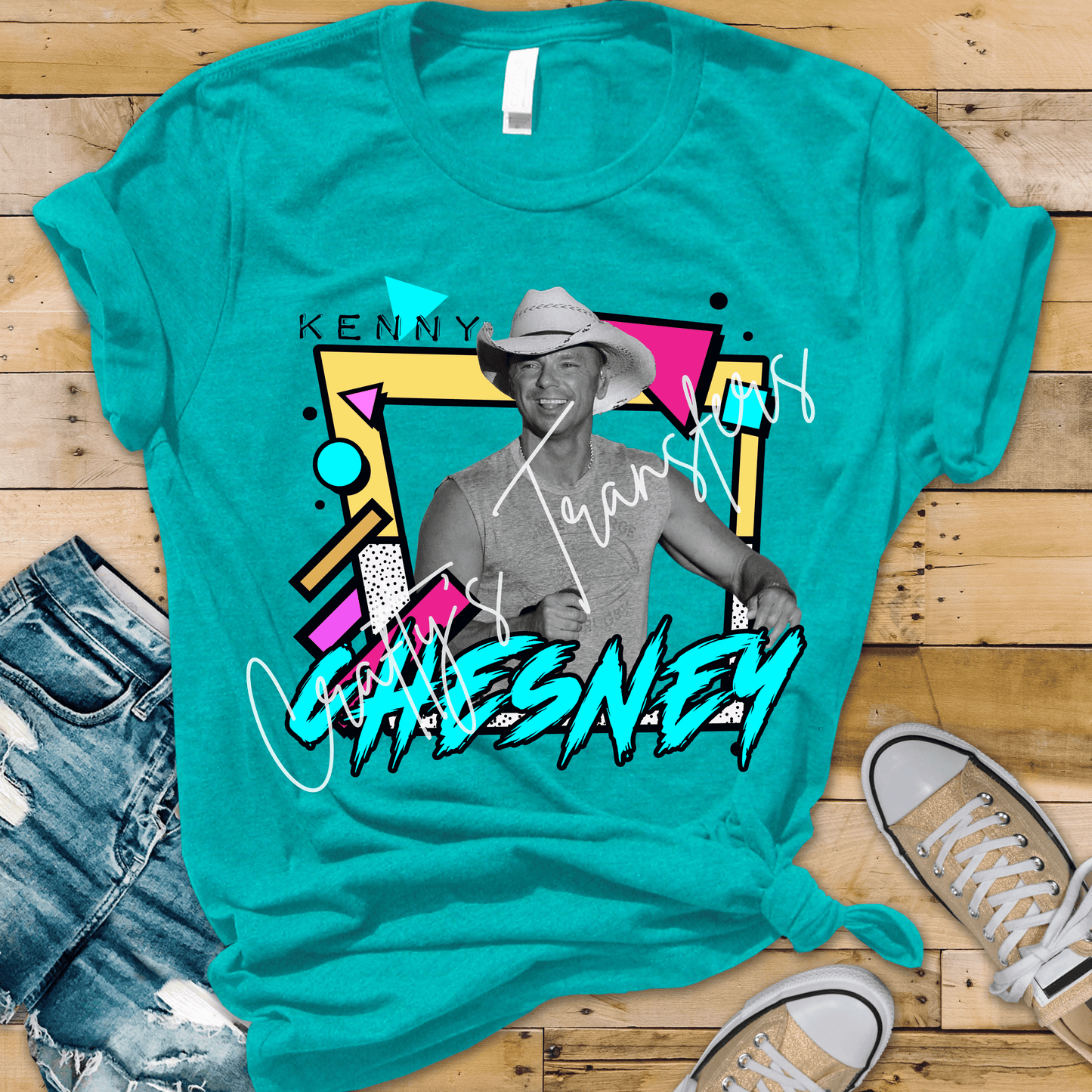 Kenny Chesney Inspired Retro DTF Transfer | 80s Neon Country Concert Graphic | Vintage Country Music Shirt Transfer