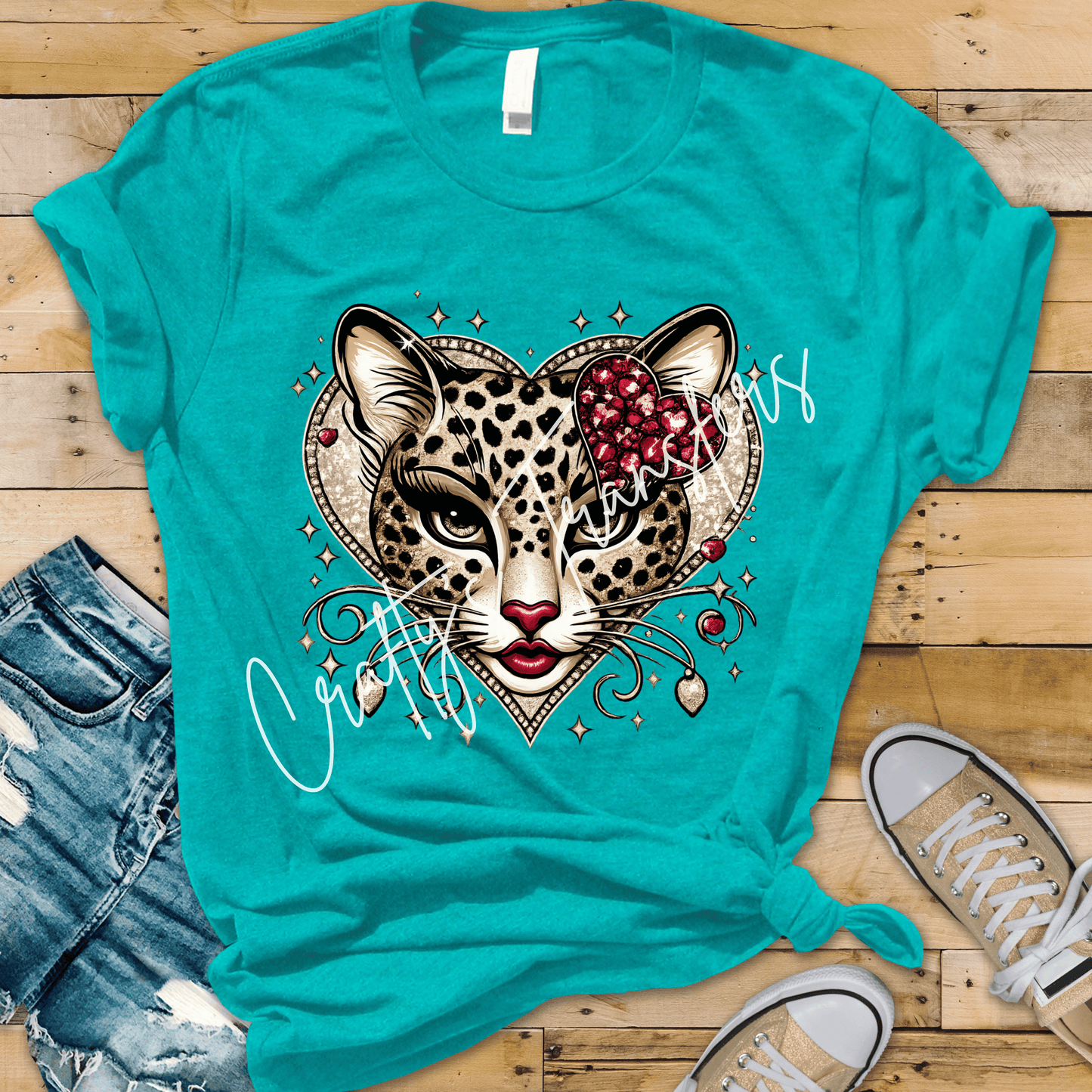 Glam Leopard Face DTF Transfer | Pink Heart Cheetah Graphic | Trendy Boutique Animal Print Shirt Design