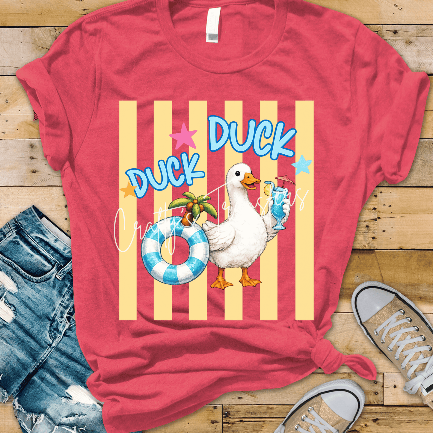 Duck Duck DTF Transfer | Funny Summer Duck Graphic Transfer | Beach Duck Shirt Transfer | Cute Pool Float Vacation Design