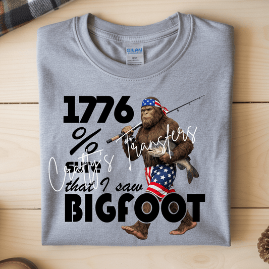 Patriotic Bigfoot Fishing DTF Transfer | Sasquatch Catfish Graphic Transfer | Funny Americana Fishing Shirt Design