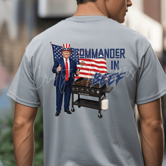 Commander In Beef DTF Transfer | Patriotic BBQ Grill Graphic Tee Transfer | Funny Fourth of July Cookout Shirt Design