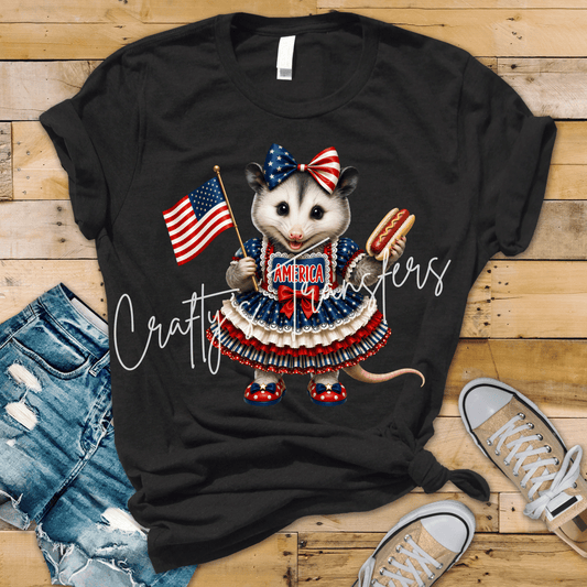 Patriotic America Opossum DTF Transfer | Cute 4th of July Possum Graphic | Americana Animal Shirt Transfer
