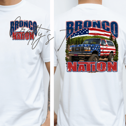 Bronco Nation Patriotic DTF Transfer | American Flag Bronco Truck Shirt Transfer | USA Offroad Graphic Tee Design