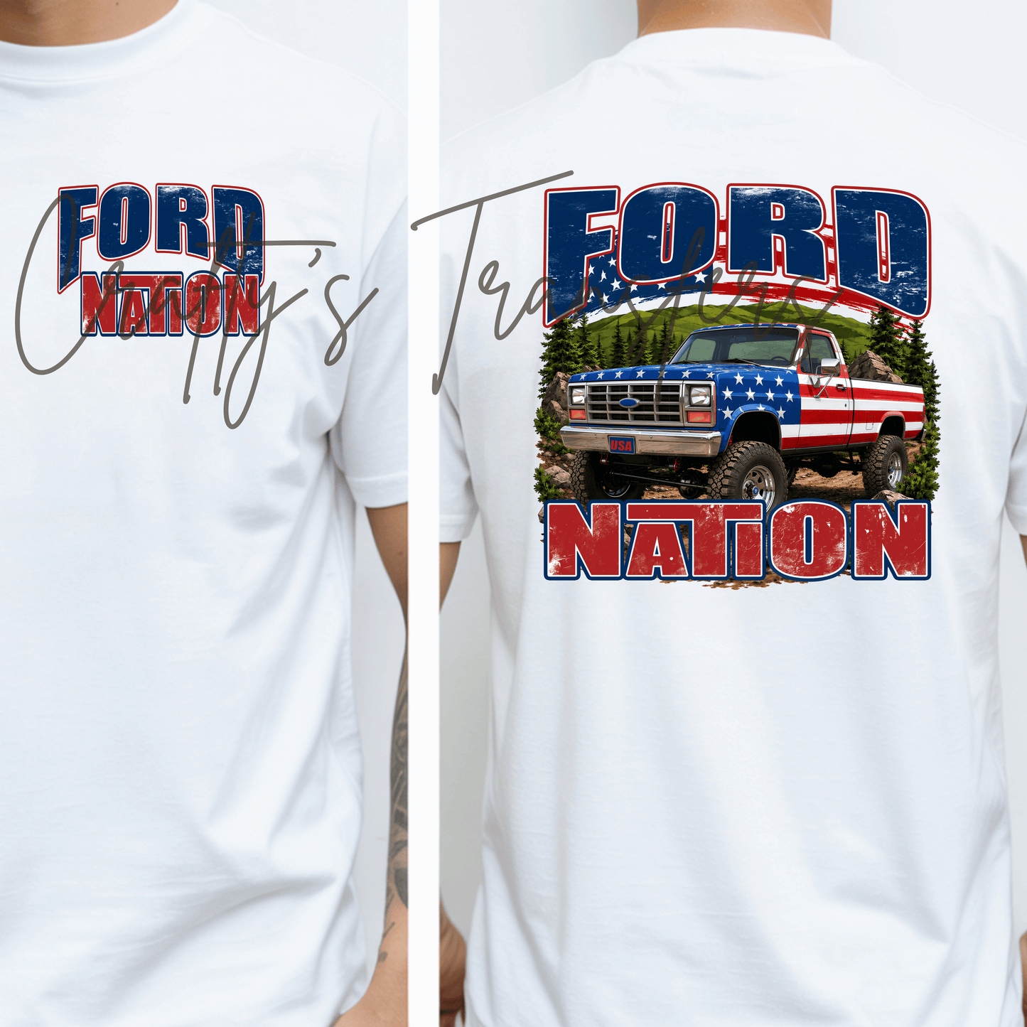 Ford Nation Patriotic Truck DTF Transfer | American Flag Ford Truck Graphic Tee Transfer | USA Offroad Truck Shirt Design