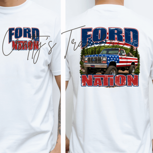Ford Nation Patriotic Truck DTF Transfer | American Flag Ford Truck Graphic Tee Transfer | USA Offroad Truck Shirt Design