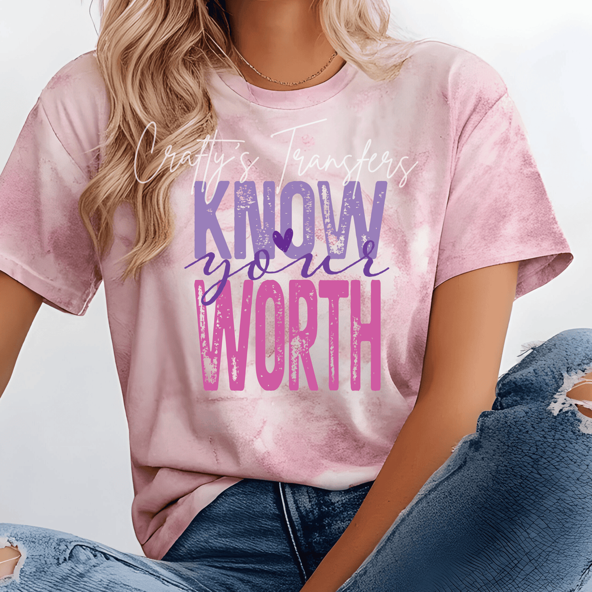 Know Your Worth DTF Transfer – Pink & Purple Inspirational Women’s Graphic
