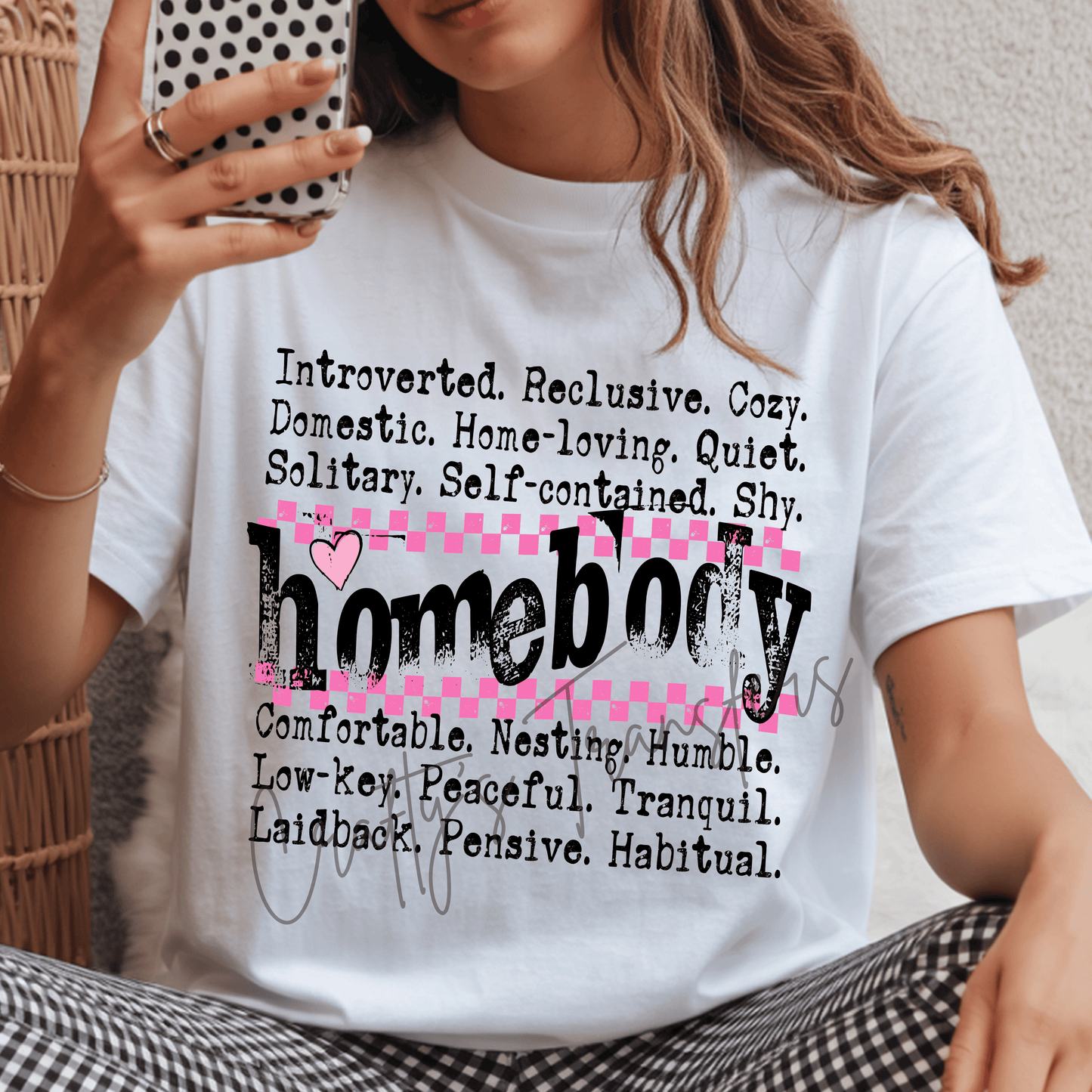 Homebody Coquette DTF Transfer | Pink Checkered Bow Graphic Shirt Transfer | Trendy Girly Boutique Tee Design