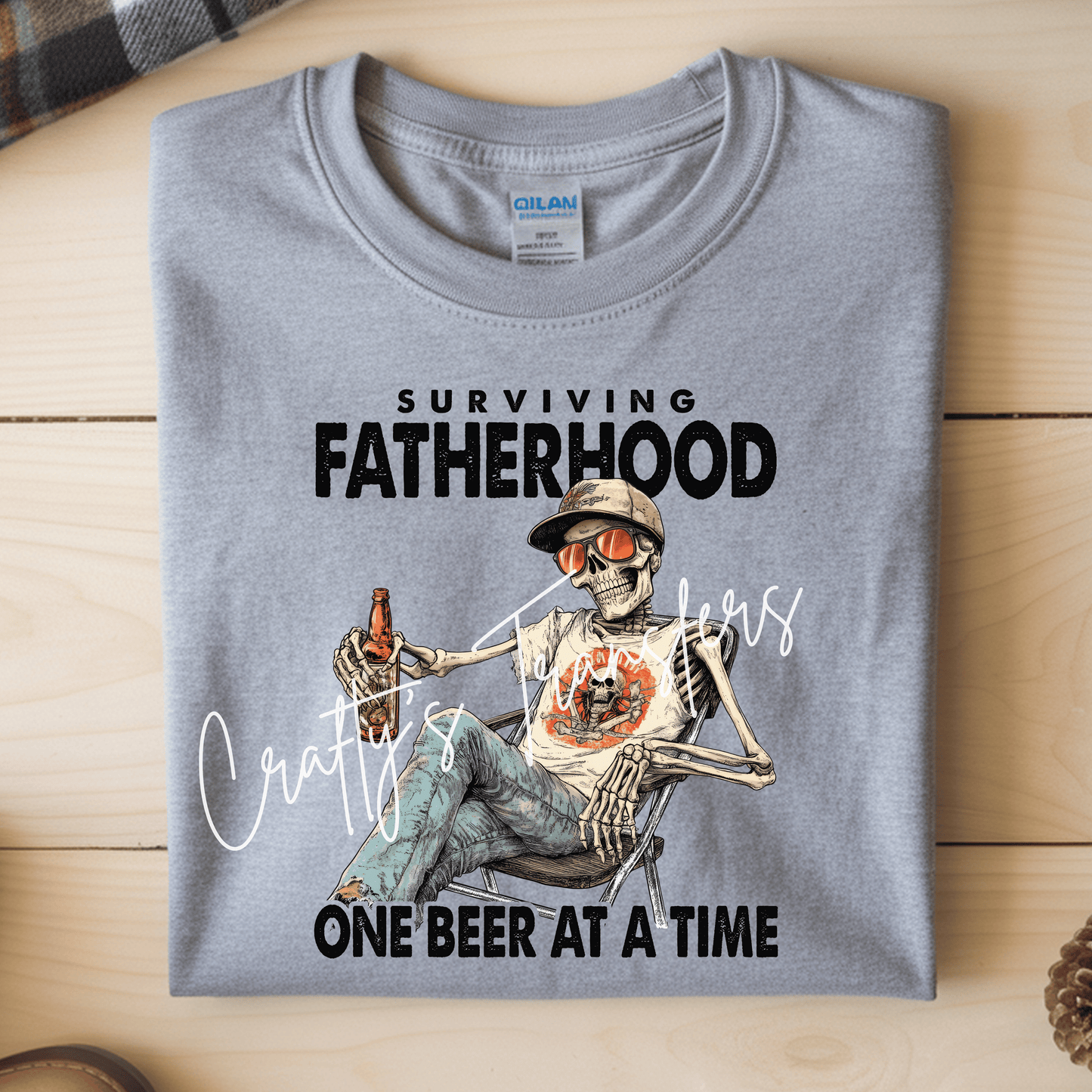 Funny Skeleton Beer Drinker DTF Transfer | Relaxed Skull Graphic Shirt Design | Vintage Skeleton Beer Tee Transfer
