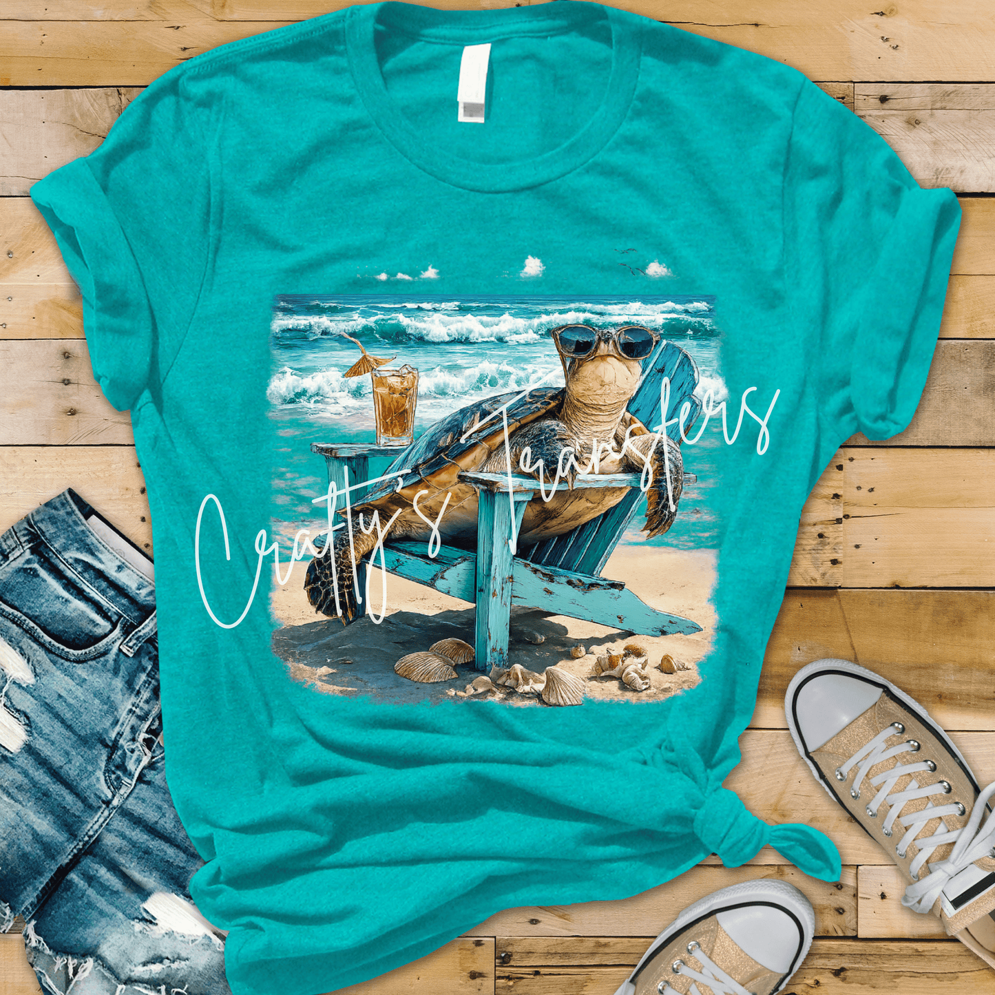 Beach Sea Turtle DTF Transfer | Coastal Summer Turtle Graphic Transfer | Tropical Vacation Tee Design