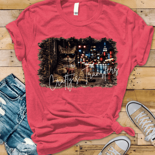 Cool Cat Coffee DTF Transfer | Funny Cat Lover Graphic Transfer | Iced Coffee Aesthetic Tee Design