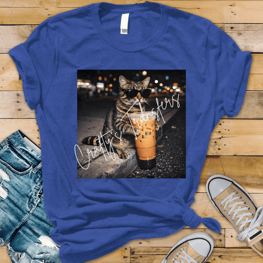 Crafty Gangsters Cat Coffee DTF Transfer | Cool Cat Iced Coffee Graphic Transfer | Trendy Aesthetic Tee Design