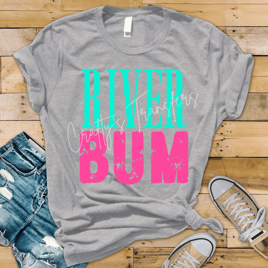 River Bum Neon Teal and Pink Letters
