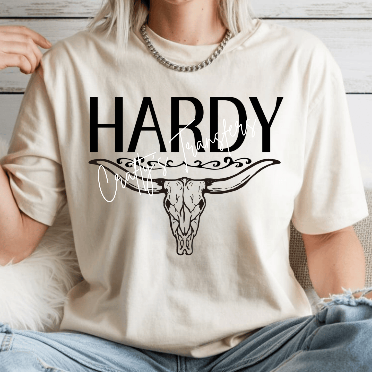 Hardy Western DTF Transfer | Cow Skull Country Graphic | Minimalist Cowgirl Shirt Transfer