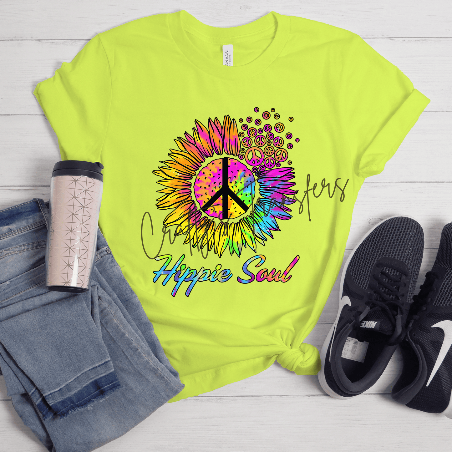 Hippie Soul Sunflower DTF Transfer | Rainbow Peace Sign Floral Graphic | Retro Boho Boutique Shirt Transfer