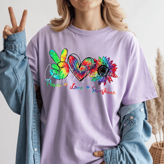 Peace Love Sunshine DTF Transfer | Rainbow Hippie Sunflower Graphic | Retro Boho Boutique Shirt Transfer