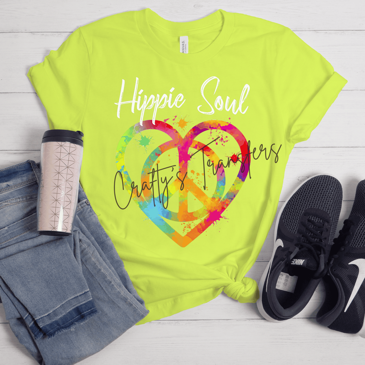 Hippie Soul DTF Transfer | Retro Peace Heart Graphic | Colorful Boho Boutique Shirt Transfer