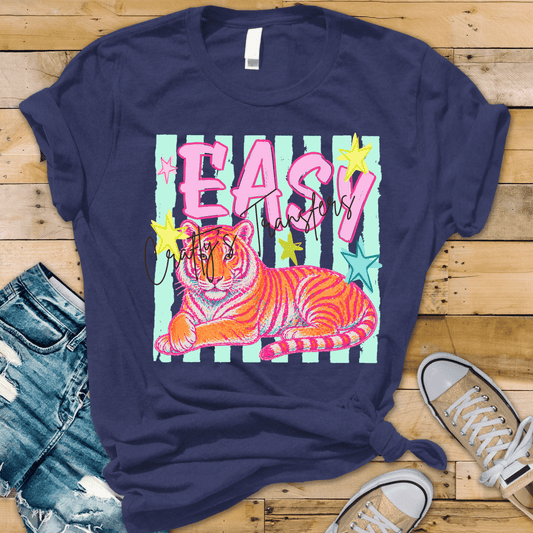 Easy Tiger DTF Transfer | Retro Neon Tiger Graphic | Colorful Boutique Shirt Transfer