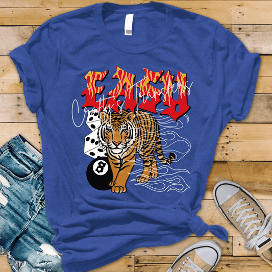Easy Tiger DTF Transfer | Retro Flame Tiger Graphic Transfer | Edgy Y2K Streetwear Shirt Design