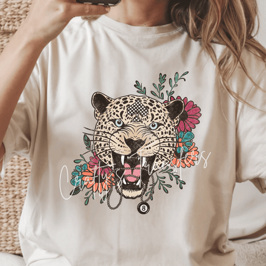Retro Leopard Floral DTF Transfer | Vintage Leopard Head Graphic | Western Boutique Shirt Transfer