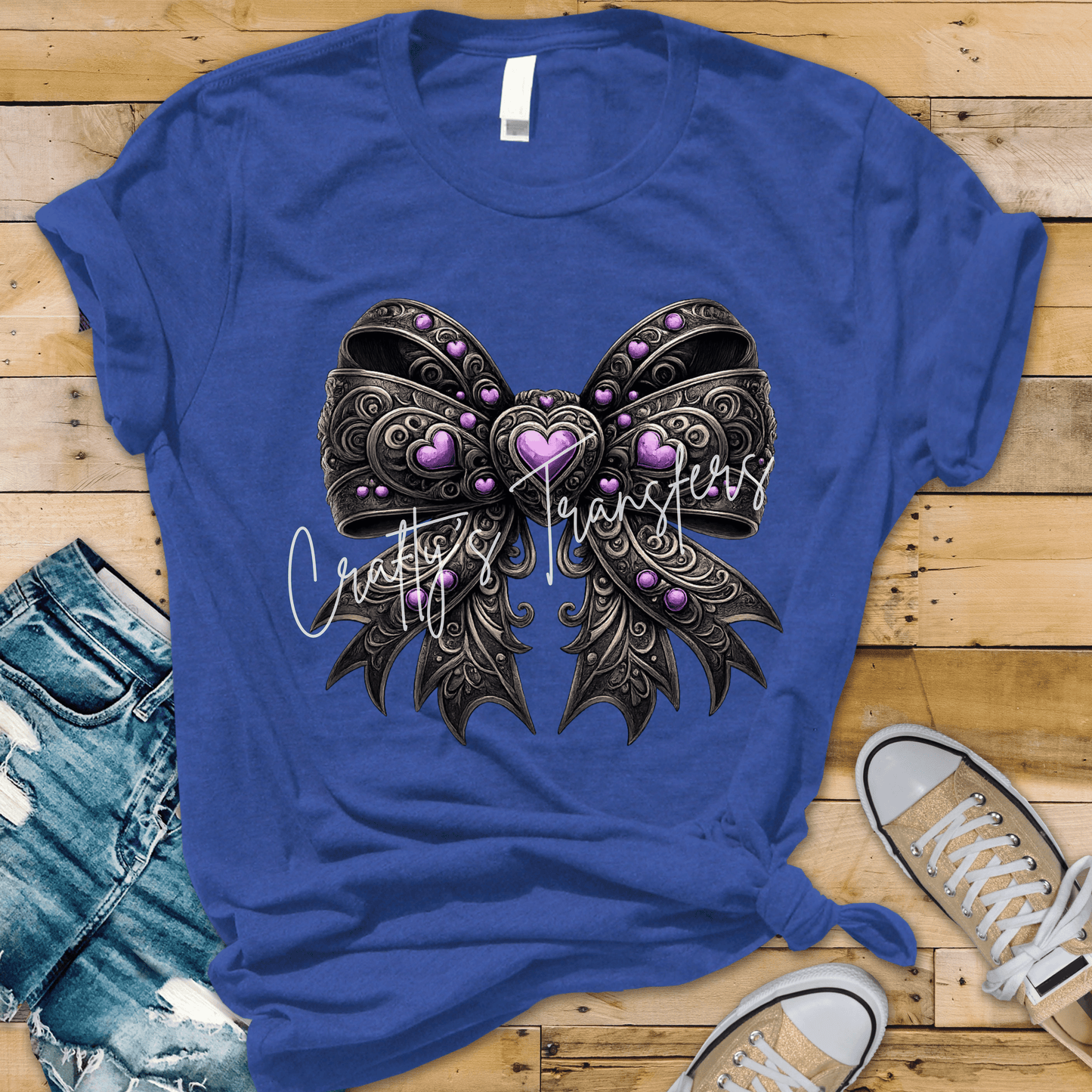 Western Tooled Bow DTF Transfer | Purple Heart Cowgirl Bow Graphic | Gothic Western Shirt Transfer
