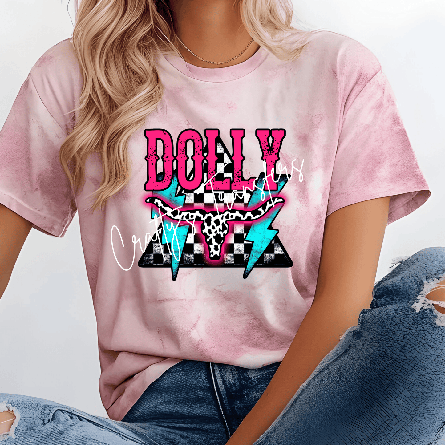 Dolly Western DTF Transfer | Retro Cow Skull Country Graphic Tee Heat Transfer